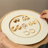 Gold Puff Hollow Hoop Earrings