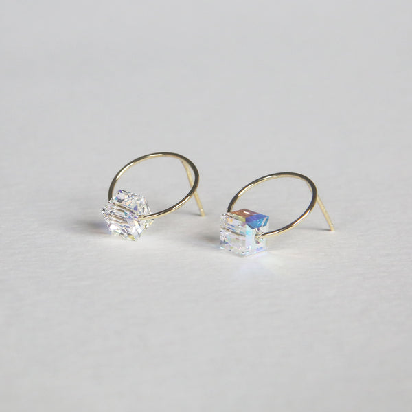 Cube Crystal Circle Studs