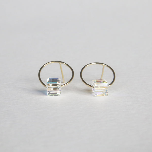 Cube Crystal Circle Studs