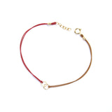 Two color silk string with two circles - red and tan Bracelet