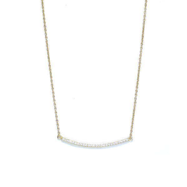 Yellow Gold CZ Curved Bar Necklace